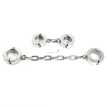 Heavy Stainless Steel Handcuffs Fetter Shackles Wrist Ankle Cuffs Restraint Bondage Chains Adult BDSM Sex Toy 530