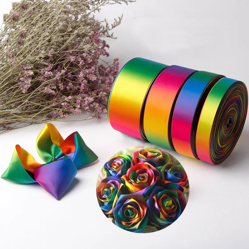 

Polyester Double Sided Rainbow Satin Pastel Grosgrain Ribbon DIY Sewing Webbing accessories Gift Wrapping Christmas Party Decor