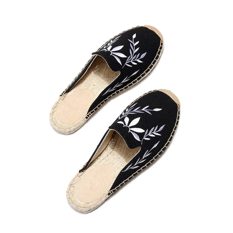 2019 Summer Women Half Slippers Embroidery Maple Leaf Cats Slide Flat Bottom Hemp Rope Weaving Fisherman Shoes Women Espadrilles (12)