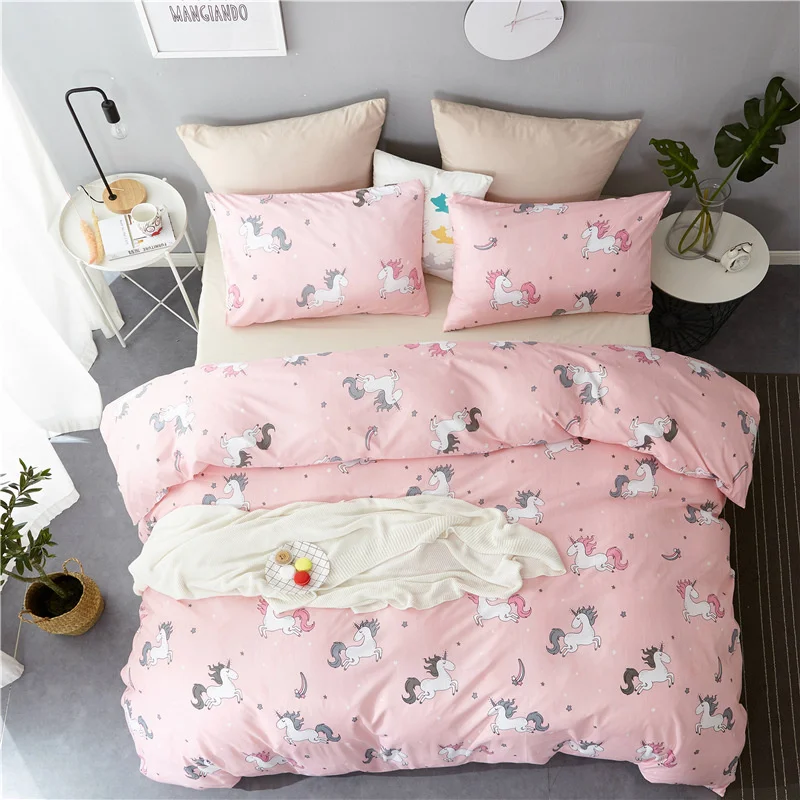 Cartoon Style Unicorn Pattern Quilt Cover Sets Single Queen King Size Kids Beddings and Bed Set