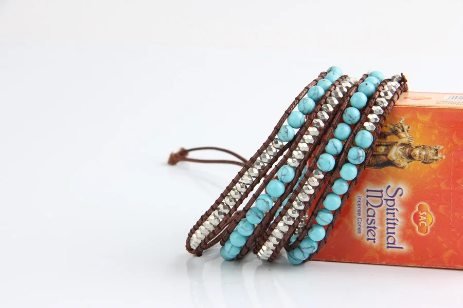 Auyikk Wrist bracelet beaded wraps bracelet boho natural stone bracelets for women leather bohemian yoga jewelry dropshipping Fashion Jewelry