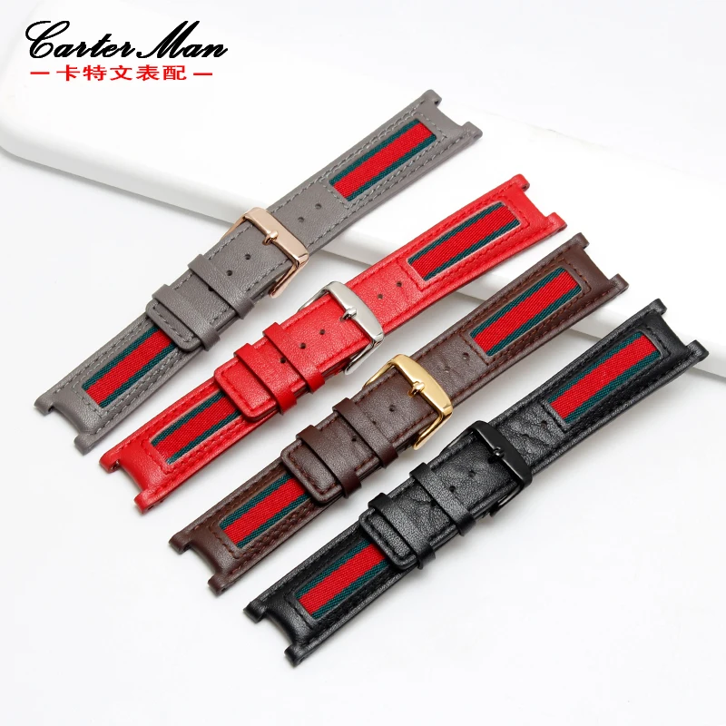 

High quality and soft fog Fabric + genuine leather canvans watchband For GC Notch watch Strap 18*9mm 20*11.5mm 22*12mm