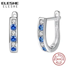 ELESHE Твердые серьги-гвоздики из стерлингового серебра 925 пробы для женщин синие хрустальные CZ серьги для свадьбы, помолвки ювелирные изделия женский подарок