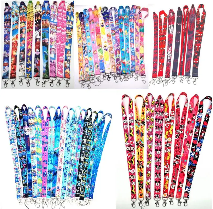 

1500 pcs mixed stitch mickey minnie superheros princess alice Neck Strap Lanyard Mobile Phone Key Chain ID Badge A20