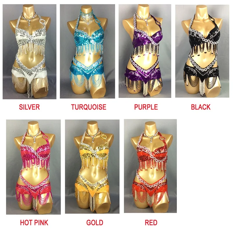 New Adult Lady Women Sequins Belly Dance Costume Set Oriental Belly Dancing Suite Belt+Bra Samba Costumes Bellydance Wear Outfit