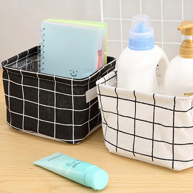 

Desktop Storage Basket Cute Printing Organizer Cotton Linen Sundries Storage Box Cabinet Underwear Storage Bag Pantry Container