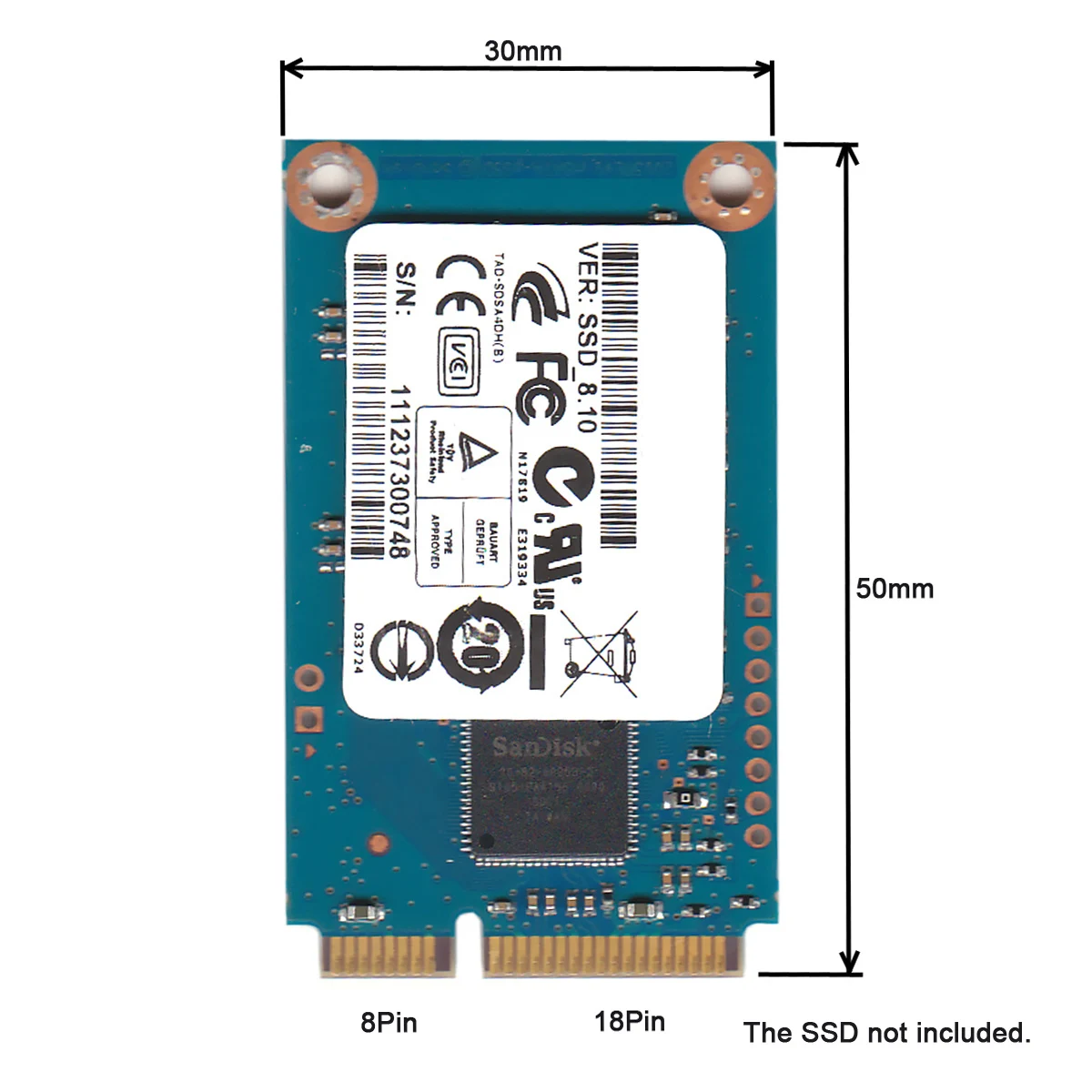 CableCC USB 3,0 до 50 мм mini PCI-E mSATA 6 Гбит/с Твердотельный чехол для жесткого диска черный