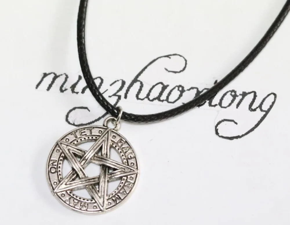 Tibetan Silver Pentagram Pentacle Pendant Necklace TET RAG RAM MAY ON