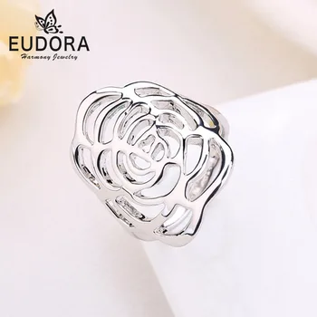 

Eudora Fashion Gold Flower Rose Ring White Gold Color Hollow Rose Rings For Women Jewelry Charm Big Ring Jewelry Accessories