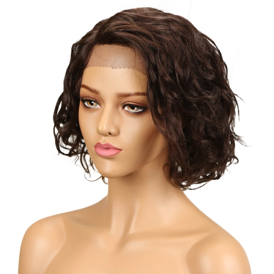Гладкий волнистый парик из натуральных волос на кружеве для черных женщин короткий парик из бразильских вьющихся человеческих волос парик из шнурка