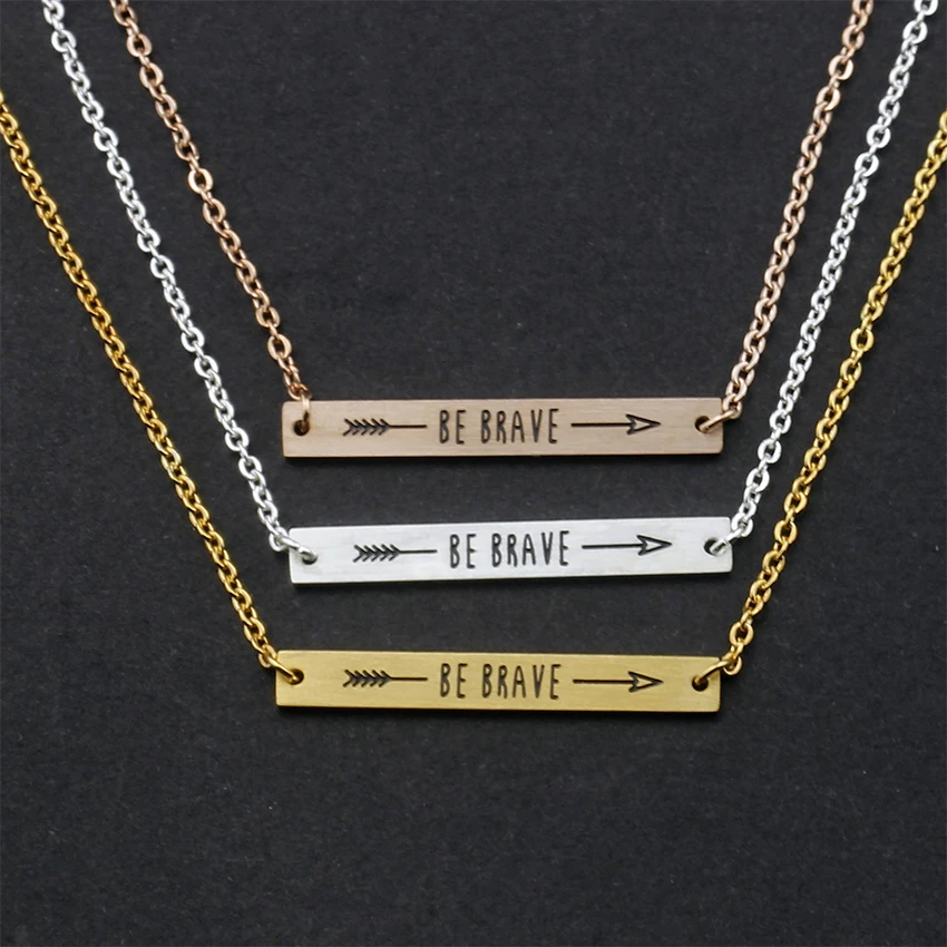 

Wholesale 10piece Stainless Steel Simple Bar Arrow Pendant Be Brave Necklaces For Women Men's Jewelry Modern Chain Collier Femme