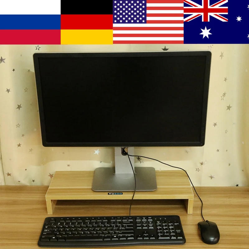 1 слой деревянный монитор стенд LCD компьютер стояк Настольный дисплей стойка для