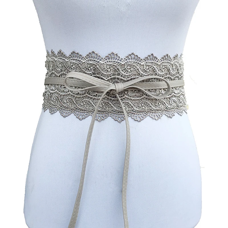 B&N Spring Elegant Solid Women Lady's Fashion Soft Lace Wide Belt Self Tie Wrap Around Waist Band For Women Wedding Dress Up15