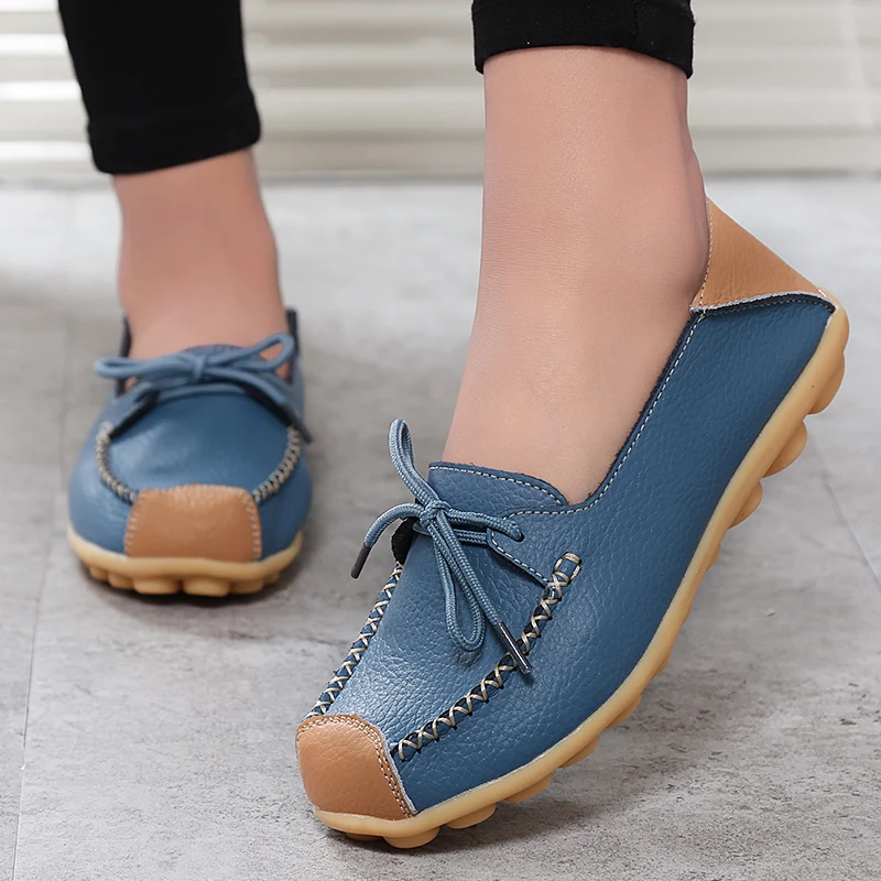 

HEFLASHOR 2019 Flats Woman Cow Leather Flats Women Slip On Women's Loafers Metal Decoration Large Size 35-43