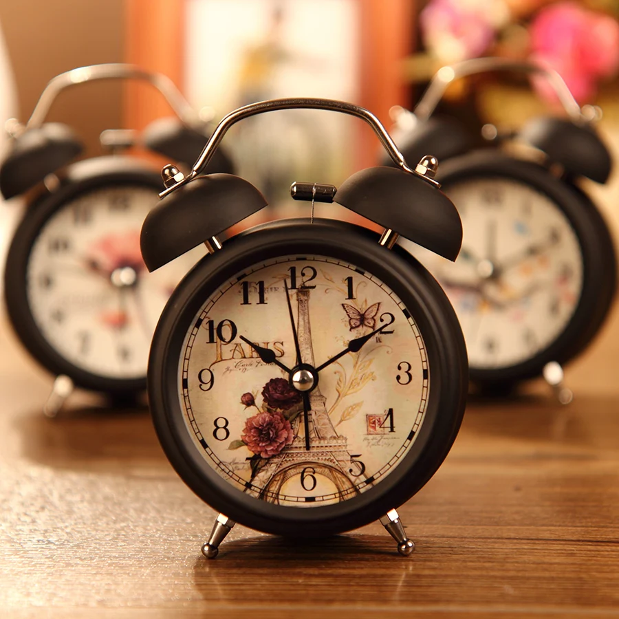 Fashion Metal Loudly Bell Alarm Clock With Backlight Bedside Table