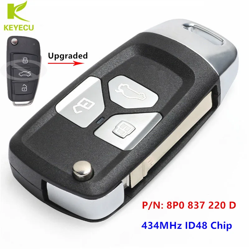 Брелок KEYECU для Audi A3 S3 RS3 TT TTS TTRS 2004-2013 P/N: 8P0 837 220 D обновленный пульт дистанционного