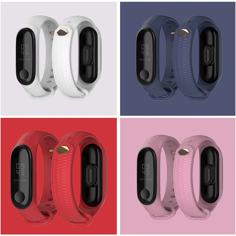 

Wristband Accessory for Xiaomi Mi Band 4 Metal Buckle Geometric Pattern Silicone Replacement for Millet Bracelet 4 Sports Watch