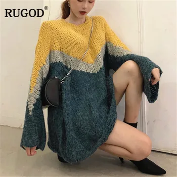 

RUGOD Fashion Long Women Sweater O-Neck Casual Loose Women Pullovers Solid Knitted Plus Size Women Tops pull hiver femme
