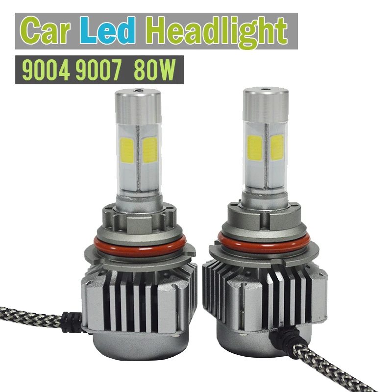 

9004 9004-3 9007 9007-3 80W LED Headlight Lamp 8000LM White 6000K Hi/Lo Beam 4 Side COB Chips High Power Car Headlamp