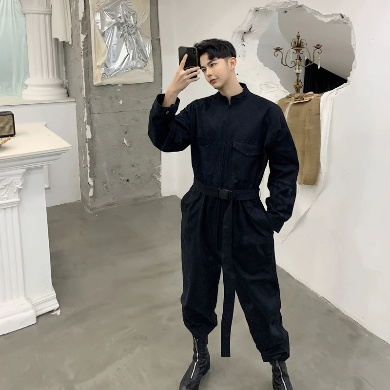 

Multi-pocket jumpsuit Mens Fashion Hip Hop One Piece Overalls Spring Autumn Youth Casual Tooling Long Sleeved Trousers DS50401