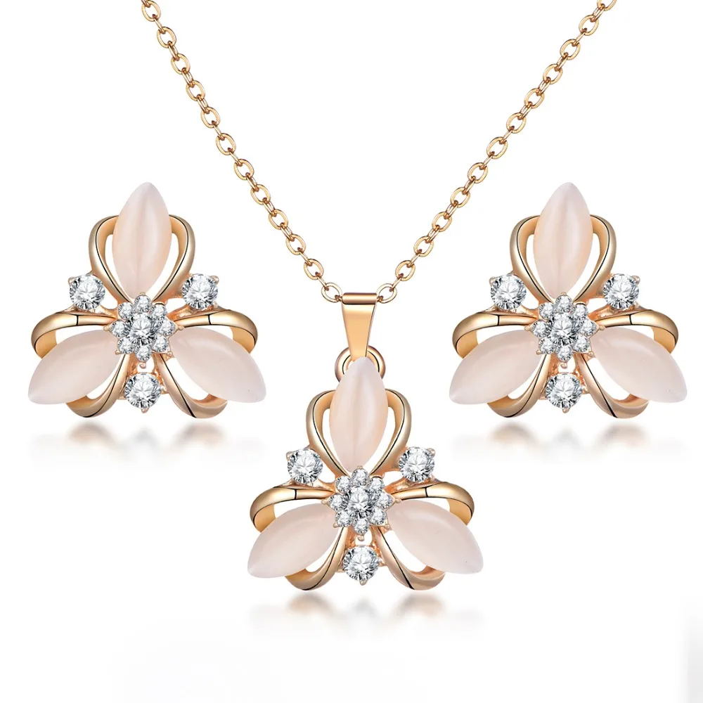 

Bridesmaid Flower Pendant Rose Gold Stainless Steel Pendant Neckalce With High Quality Heart Necklace and Earring For Women