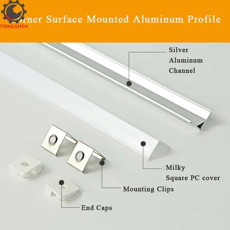Мм 16x16 мм алюминиевый экструзионный профиль светодиодные полосы арматура канал 45 градусов квадратная крышка Угловое светодио дный
