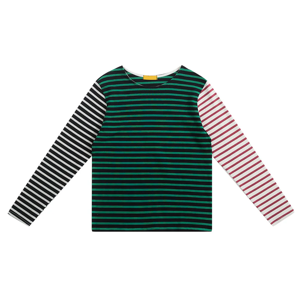 

2018 Spring Autumn New Fashion Women Cotton T-shirt Long Sleeve Stripes Printed Chinese Embroidered O Neck Ladies Tee Shirt Tops