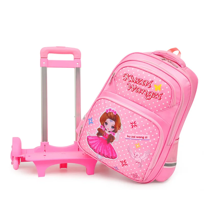 

2019 Children School Bags Removable Girls large capacity princess Trolley Backpack 6 Wheels Climb Stair Kids Rolling Backpacks