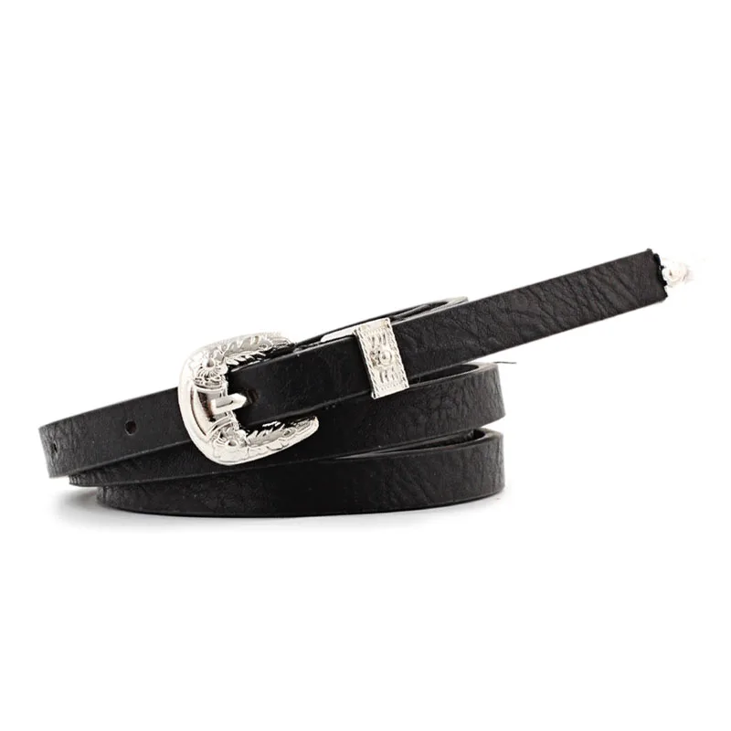 

Badinka 2019 New Vintage Silver Western Buckle Belt Cowgirl Waistband Thin Pu Leather Skinny Waist Belts for Women Jeans Dresses