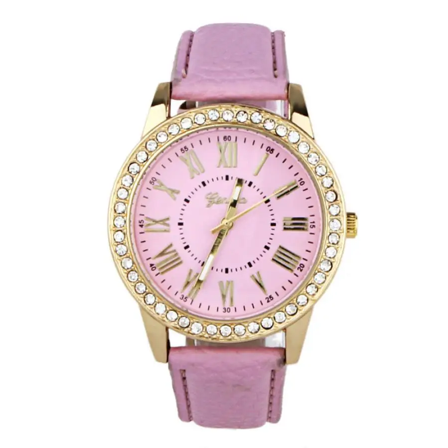 Montres Femmes Женева, стразы, браслет, часы для женщин, модные кожаные Наручные часы, кварцевые часы, женские часы, Relogio# D - Цвет: A