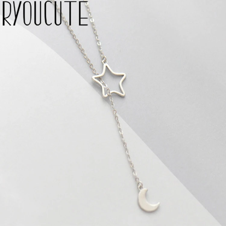 

Boho 925 Sterling Silver Moon Star Necklaces For Women Girls Fashion Jewelry Statement Charm Necklaces Pendant Collar Collares