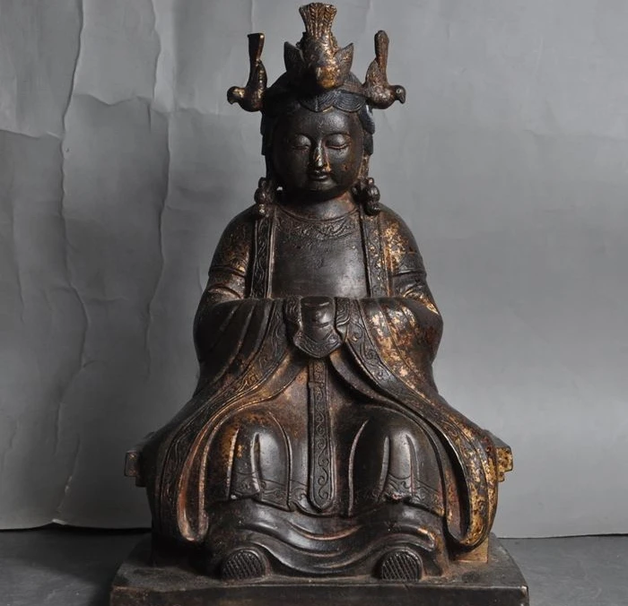 

Old Tibet Buddhism Bronze gilt Goddess Bird Kwan-yin Bodhisattva Buddha Statue