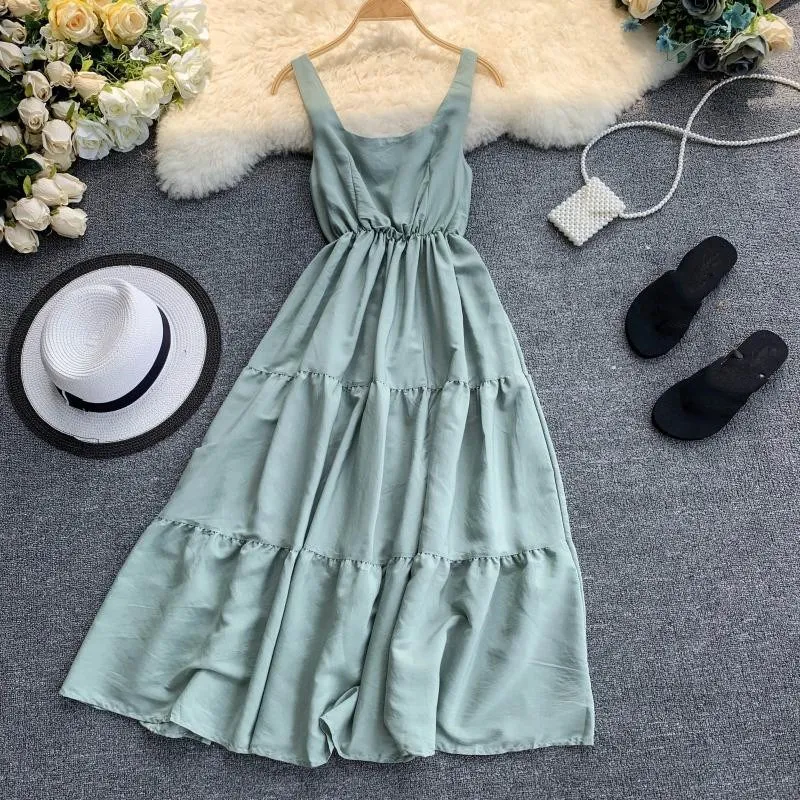 

Women Casual Beach Holiday Dress Tank Sexy Elegant Lady V Neck Sleeveless Backless Dress Vestidos