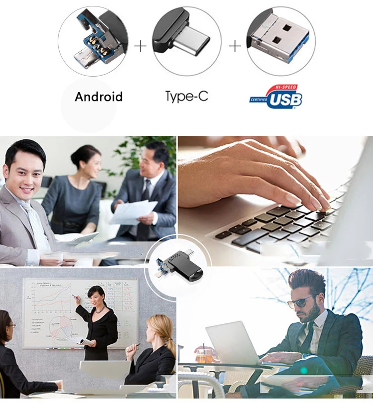 3в1 USB флеш-накопитель, 64 ГБ type-C U дисковая память 3,0 флеш-накопитель для компьютеров и устройств Android(как Micro, так и type-C)-черный