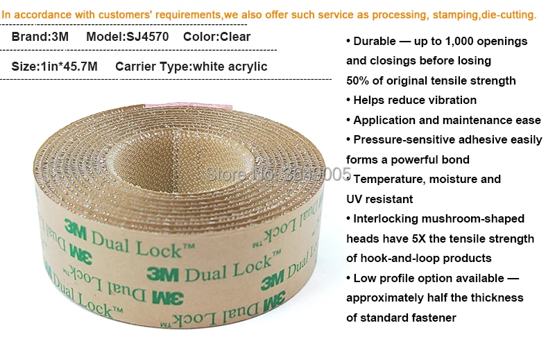 25.4mm(1")-width 3M SJ4570 Adhesive Fastener tapes Dual Lock Reclosable Fastener with Mushroom Stems Shaped Tape