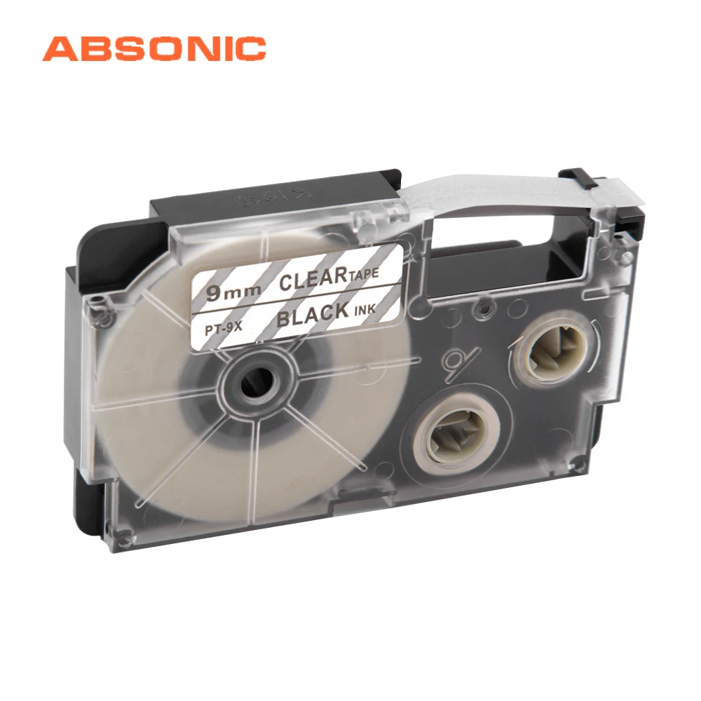 Absoonic 9 мм для Casio XR 9X черный на прозрачной Клейкой Ленте Совместимость с KL 60 100 120 750