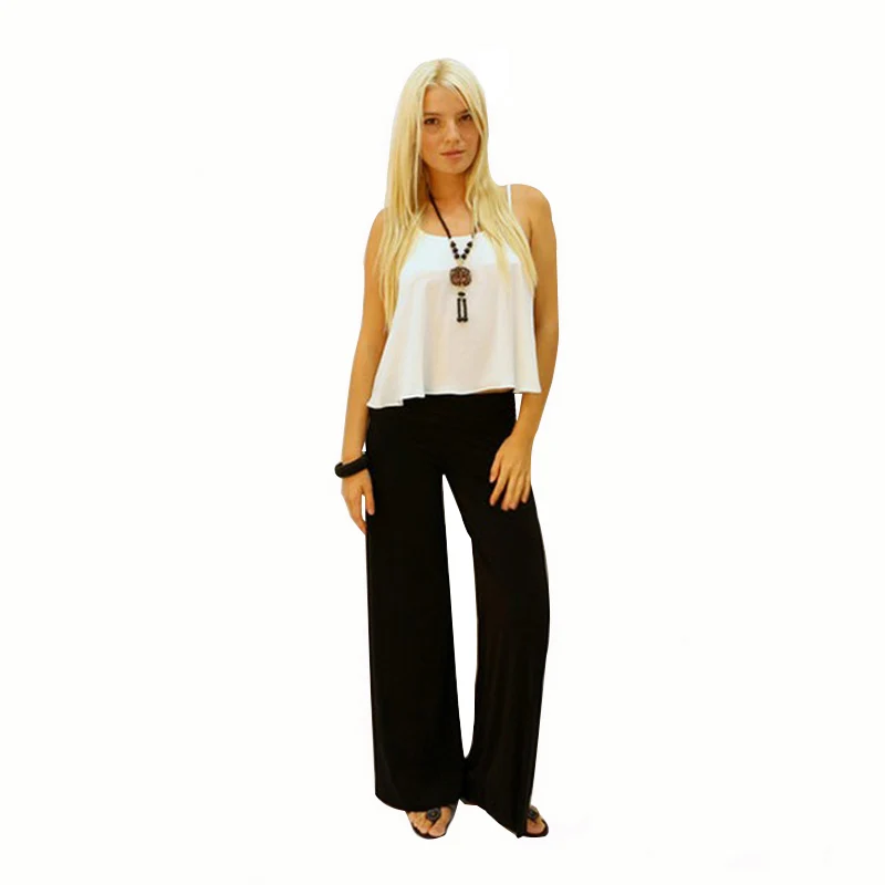 MOBTRS High Waist Black Pants Women Solid Color Plus Size Wide Leg