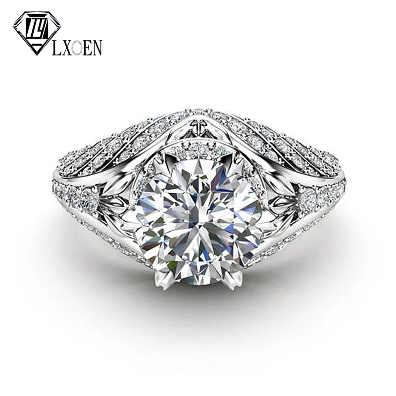 

LXOEN 2019 New Fashion Round Zircon Engagement Ring for Women Silver Color Party Jewelry Accessories Anillos Mujer Anel Bague