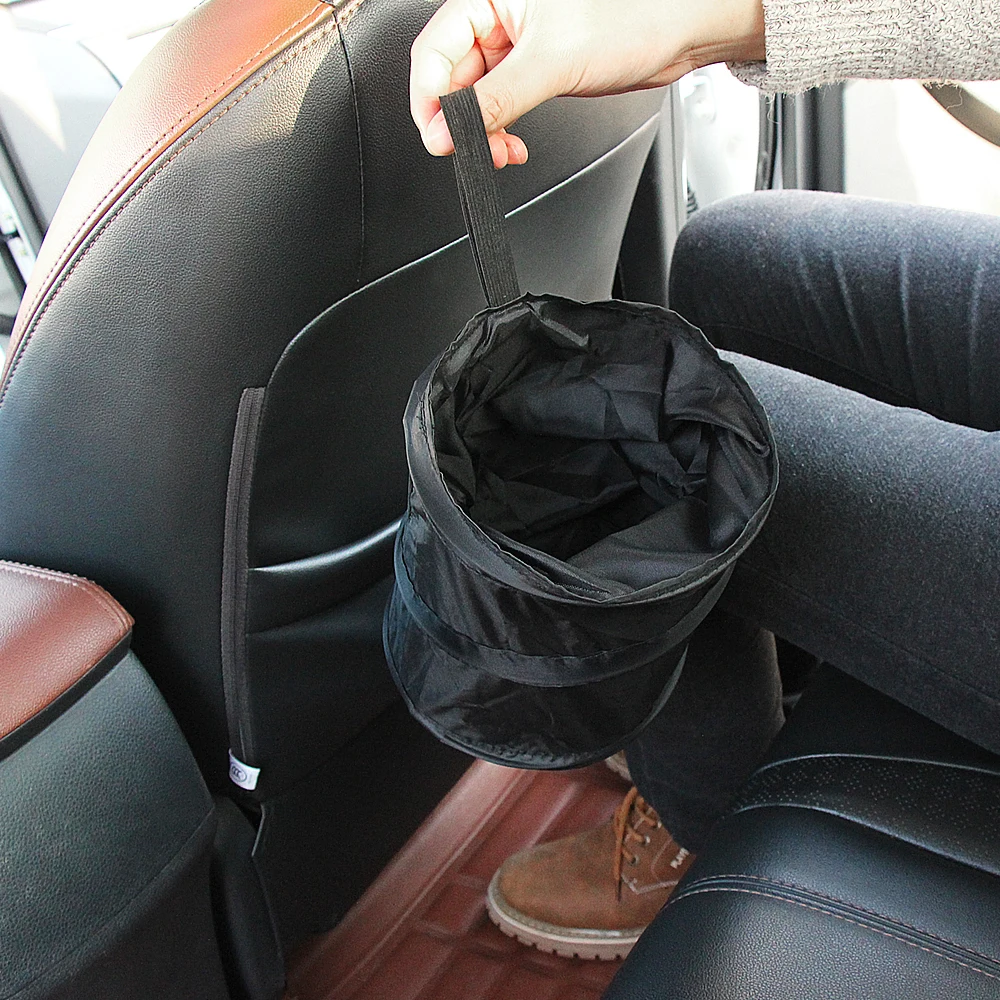 

Portable Car Interior Foldable Leakproof Dust Bin Storage Bucket Garbage Container Box Bag Black Universal Travel Car Trash/Bin