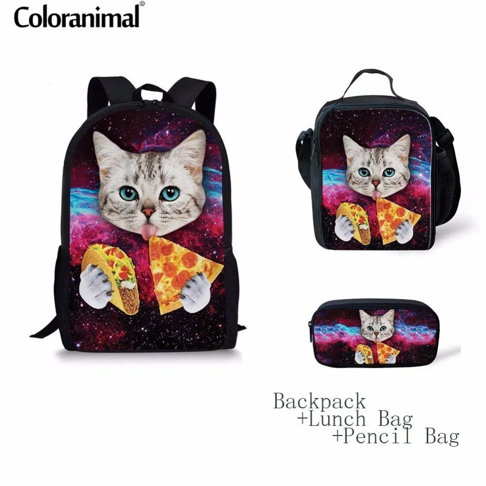 

Coloranimal Kawaii 3D Animal Kitten Backpack Cute Cat Eating Tacos Pizza Children Book Bag Set Backpack School Bag Teenager Girl
