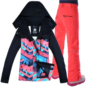 

GSOU SNOW Breathable Waterproof Snow Jacket+Pants Warm Clothes Set Free Shipping 2019 Ski Suit Women Sets Windproof Warm Clothe