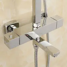 Квадратный настенный кран для ванной поворотный носик двойная ручка Термостатический душ контроль температуры кран ZR966