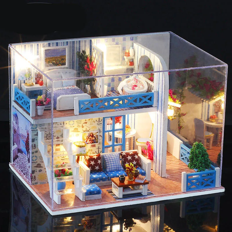 Kitoz DIY Кукольный дом Приморская вилла миниатюрная Маленькая деревянная коробка Кукольный домик сувениры для дома домики для кукол игрушки для детей
