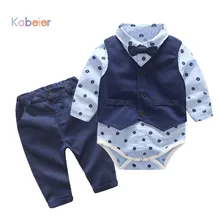 Праздничные комплекты одежды для маленьких мальчиков Комплекты для новорожденных, платье детский жилет+ комбинезон+ штаны, 3 предмета, осенне-весенние детские костюмы, одежда для детей 3-24 месяцев