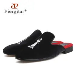Piergitar/Новый стиль ручной работы мужские бархатные Тапочки модные вечерние и показать Мужские модельные туфли вышивка слипперы Большие