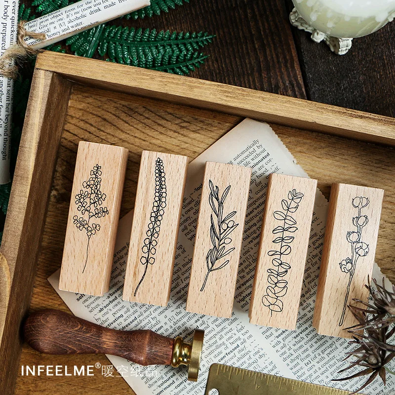 

5 Pcs/set Vintage Plant Wood Stamp DIY Craft Wooden Rubber Stamps for Scrapbooking Diary Scrapbooking Standard Stamp