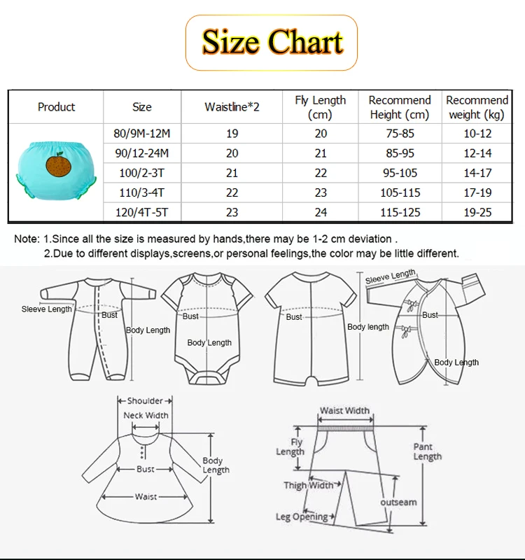 size chart for baby underwear training panties