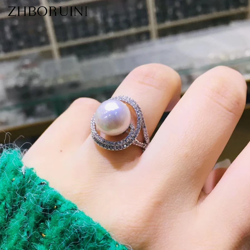 

ZHBORUINI Noble Fine Pearl Ring Jewelry Of Silver Full Drilling Natural Freshwater Pearl Rings 925 Sterling Silver For Women