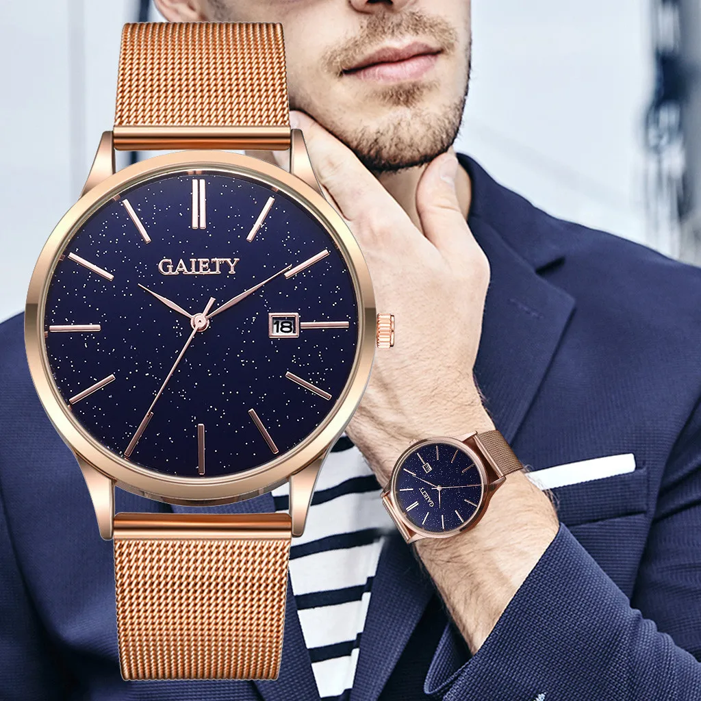 

CCQ Fashion Casual Starry Sky Simple Calendar Business Net With Strap Men's Watch reloj hombre 2019 Wristwatches megir watch