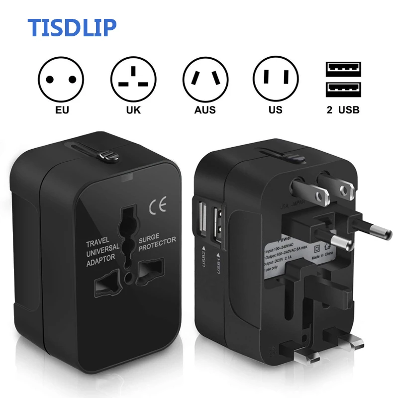 

TISDLIP Travel Adapter Power Socket Adapter Universal Charger All-In-One International Plug Adapter Worldwide for US/UK/EU/AU